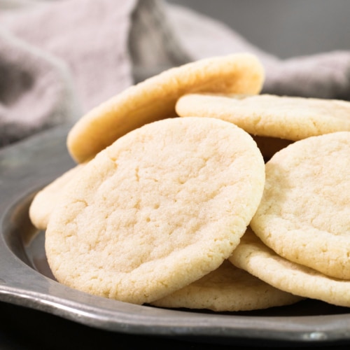 gluten free chewy sugar cookies on large pewter platter