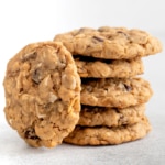 stack of 5 gluten free cowboy cookies with one more on its side