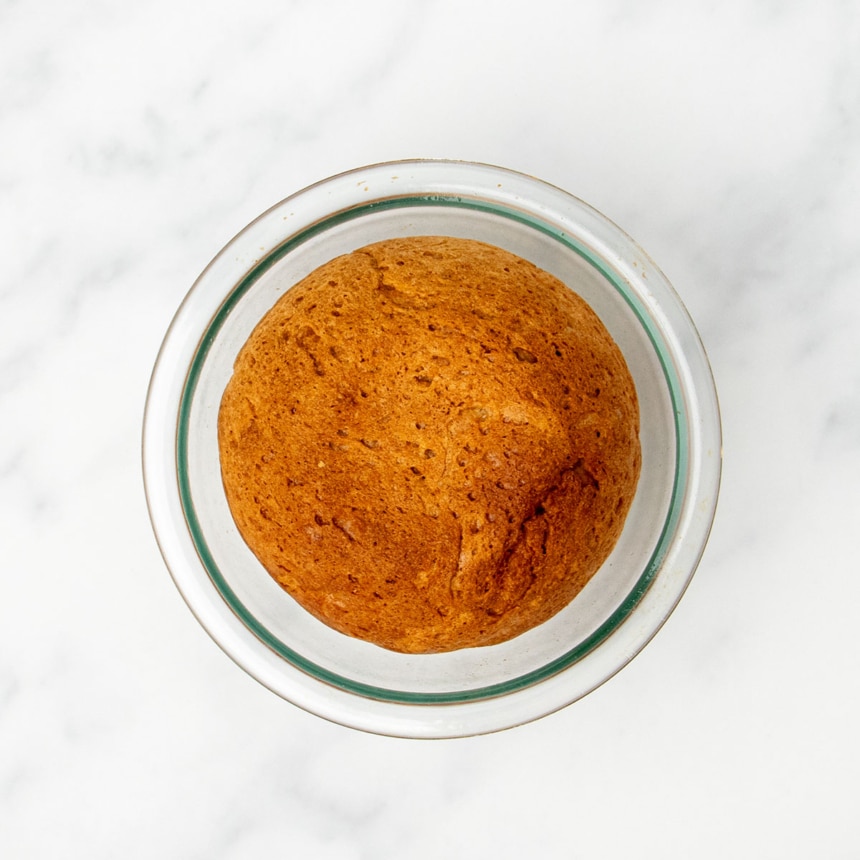 baked browned bottom of artisan bread in same bowl