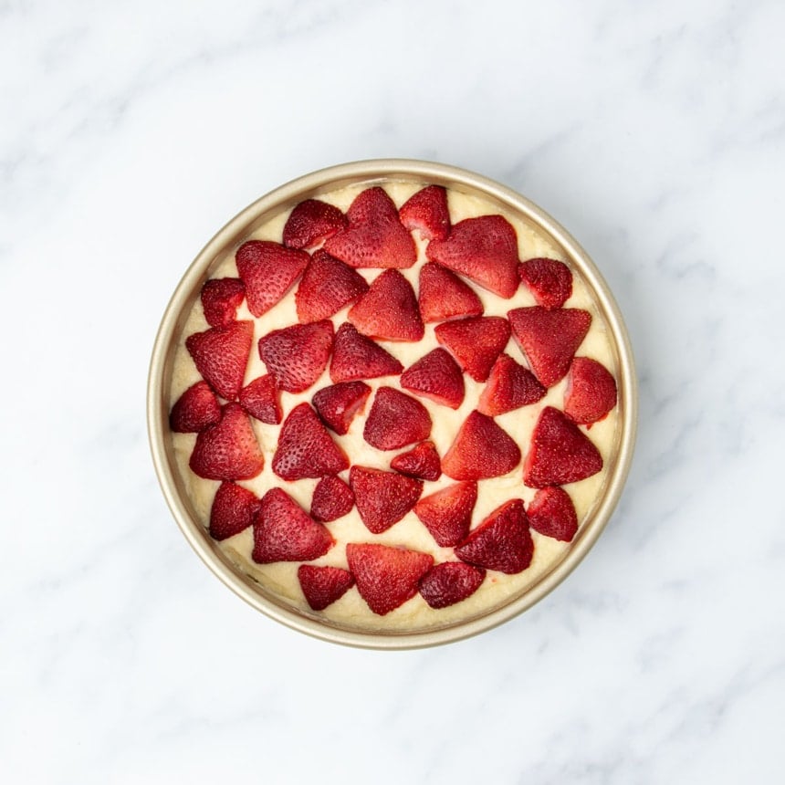 same baking pan will remaining cut baked strawberries on top