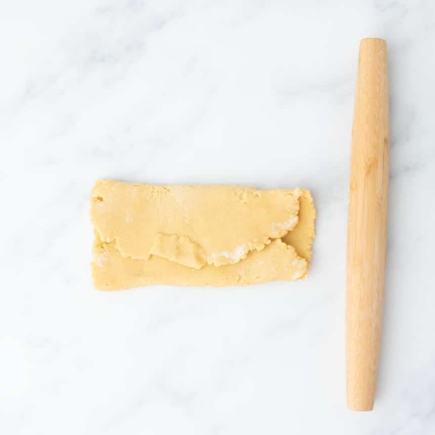 Dough folded into thirds over itself, showing a lamination step