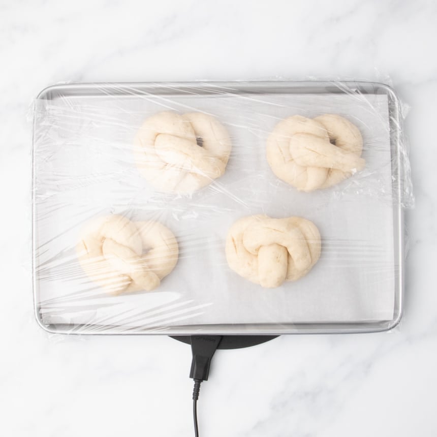 same 4 raw soft pretzels, now risen