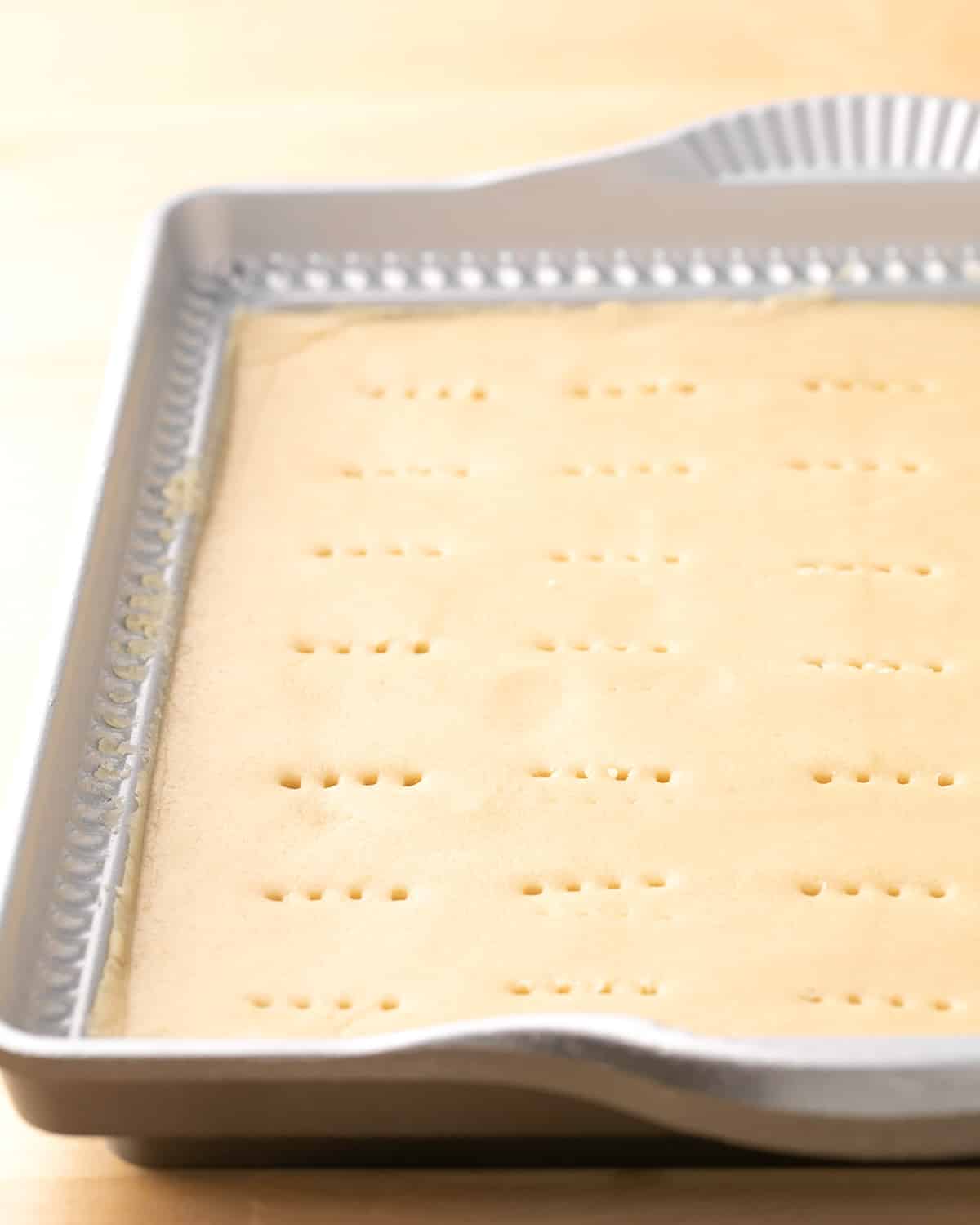 Raw shortbread in pan